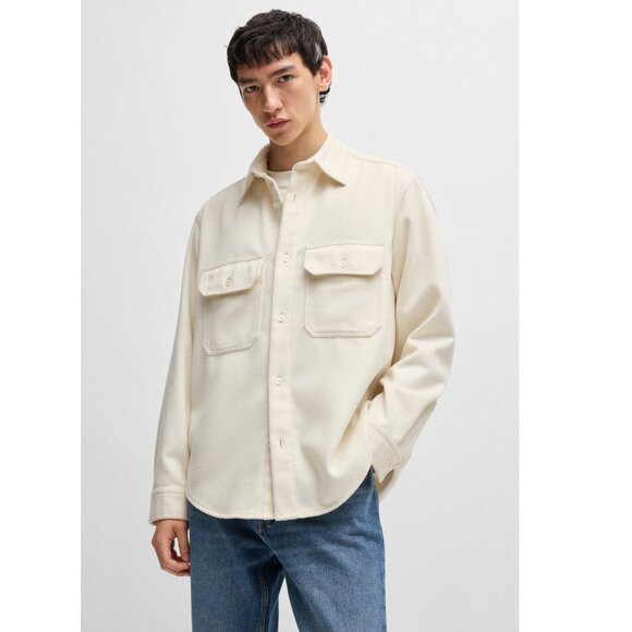 NEW  HUGO by Hugo Boss Men's Oversized-fit shirt in brushed flannel - White SZ L - Picture 2 of 6